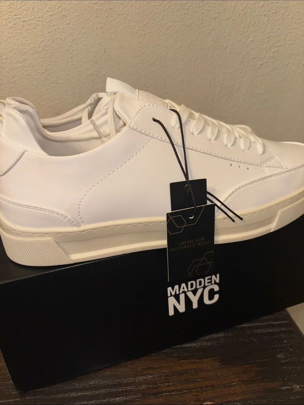 Madden NYC Classic White Low-Top Sneakers with Off-White Sole